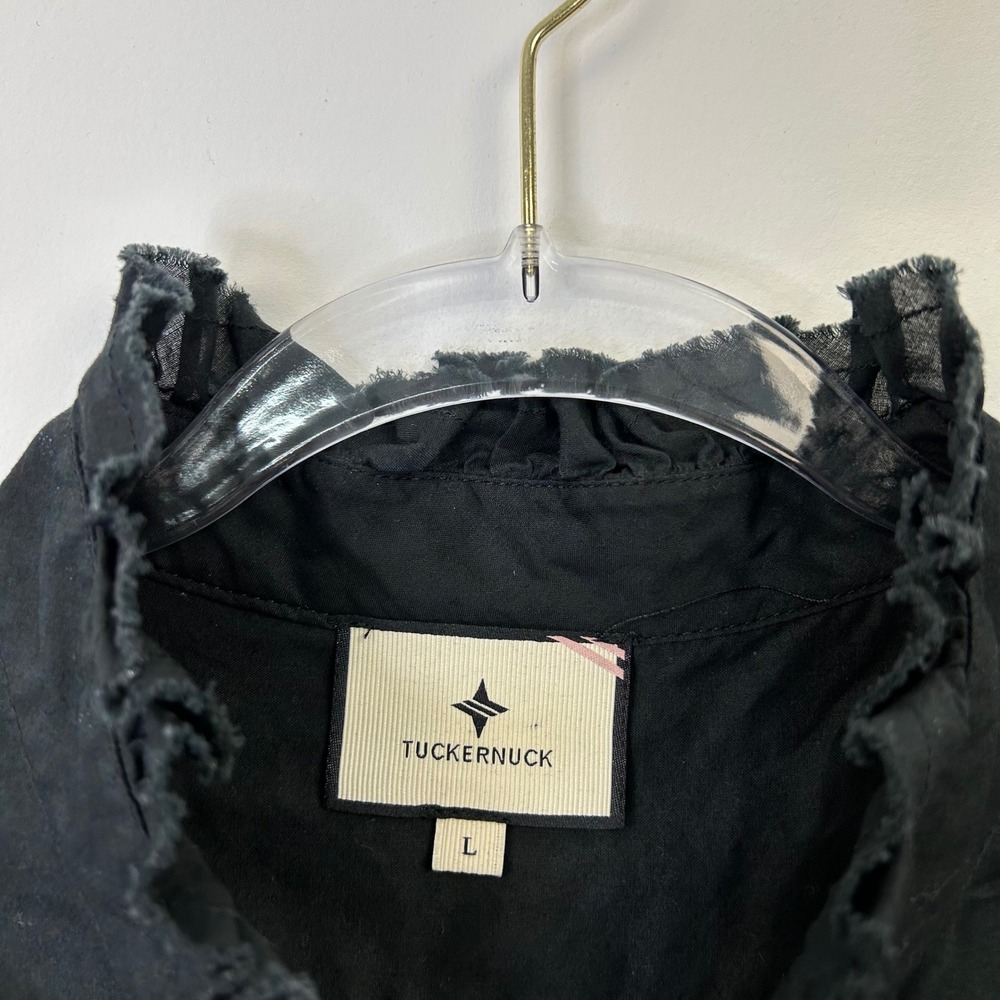 Tuckernuck Teagan Popover Shirt Women's Large Black Top Ruffle - Picture 4 of 9